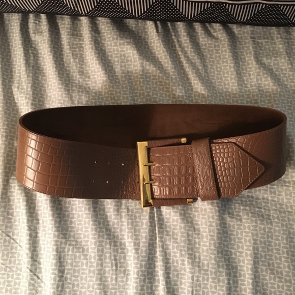 Vintage Brown Leather Belt w/gold plated buckle - Picture 1 of 1